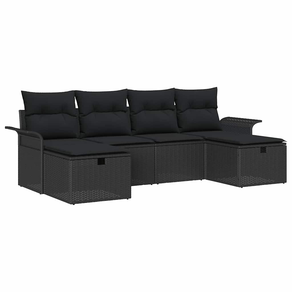Gartensofa-set mit Kissen 6 pcs Schwarz Poly-Rattan
