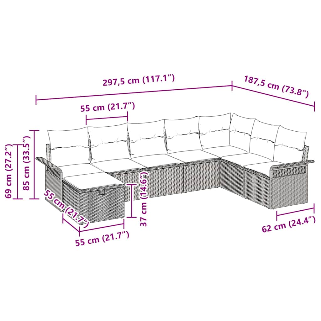 Gartensofa-set mit Kissen 8 pcs Hellgrau Poly-Rattan