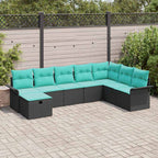 Gartensofa-set mit Kissen 8 pcs Schwarz und Türkis Poly-Rattan