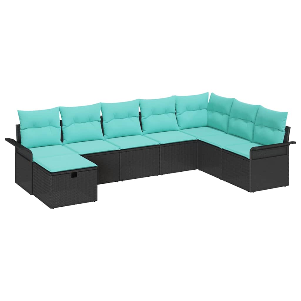 Gartensofa-set mit Kissen 8 pcs Schwarz und Türkis Poly-Rattan