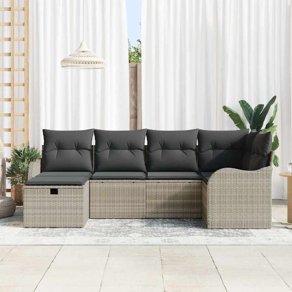 Garten-Sofa-Set mit Kissen 6 pcs Hellgrau Poly Rattan