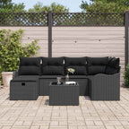 Garten-Sofa-Set mit Kissen 7 pcs Schwarz Poly Rattan