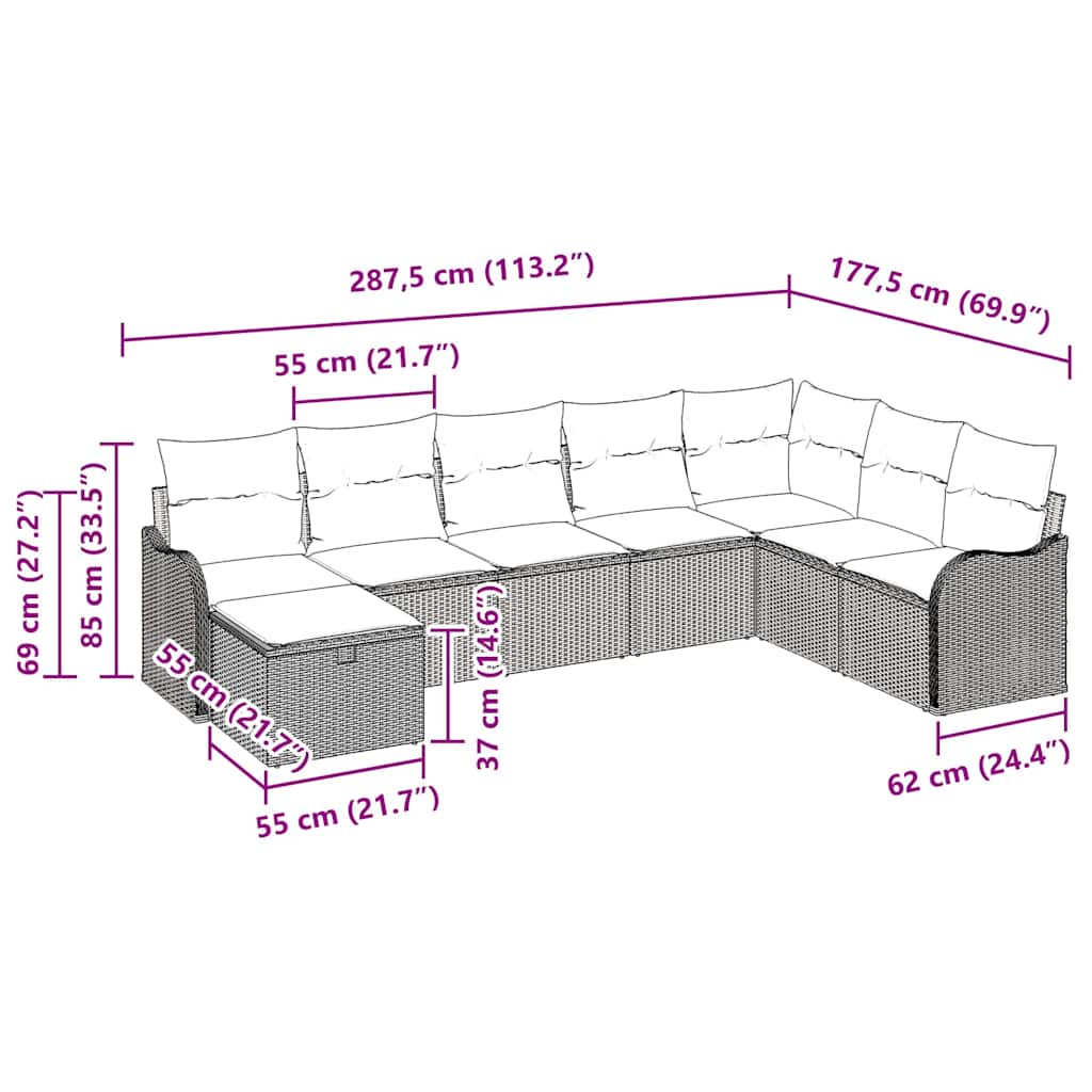 Sofa Set mit Kissen mit Speicher 8 pcs Hellgrau Poly-Rattan