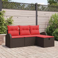 Sofa Set mit Kissen 4 pcs Braun und Rot Poly-Rattan