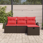 Sofa Set mit Kissen 4 pcs Braun und Rot Poly-Rattan