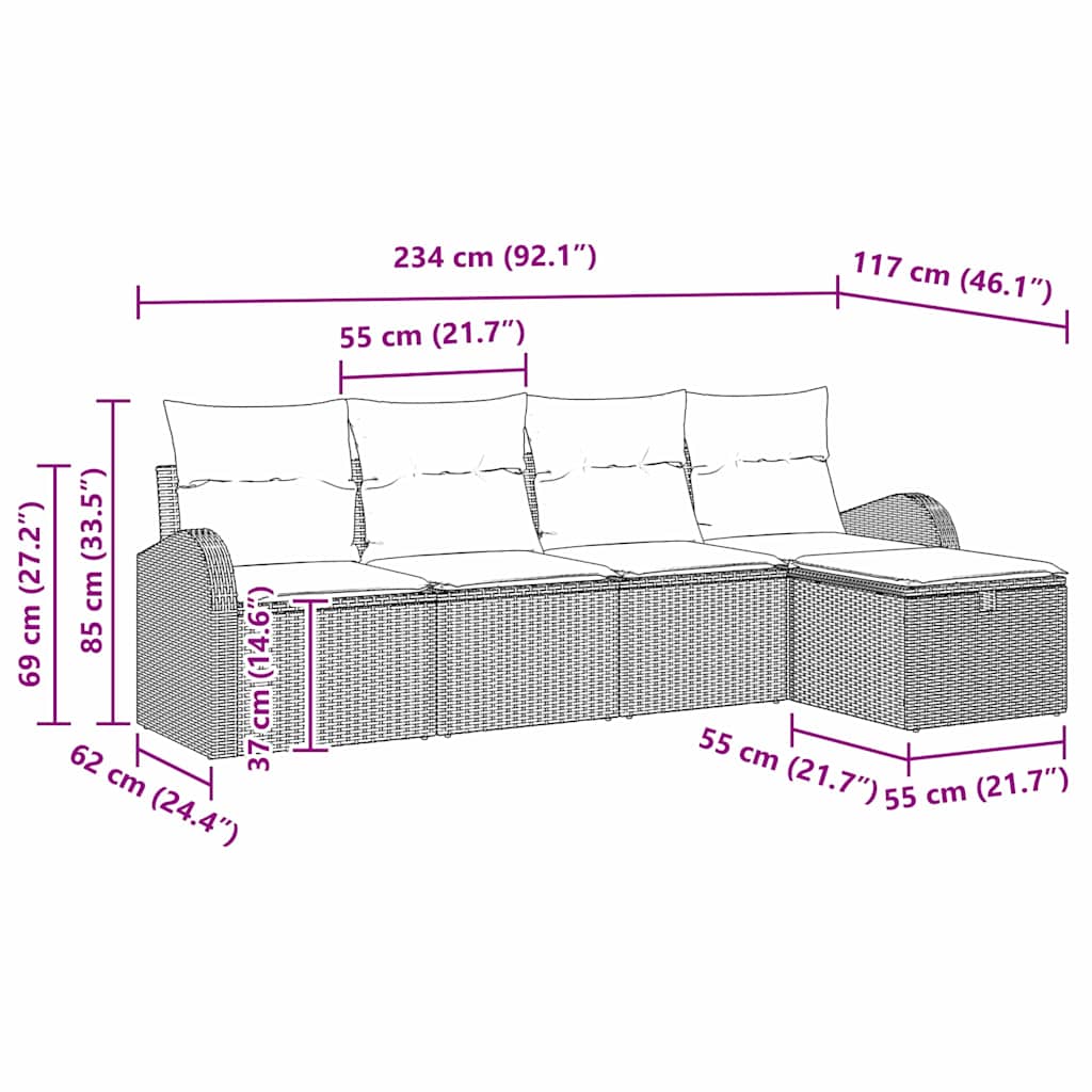 Sofa Set mit Kissen 5 pcs Schwarz und Creme Poly-Rattan