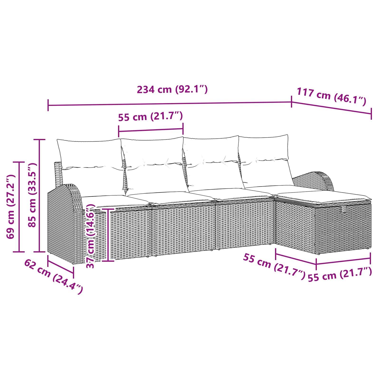 Sofa Set mit Kissen mit Speicher Schwarz Poly-Rattan