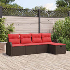 Sofa Set mit Kissen 5 pcs Braun und Rot Poly-Rattan