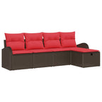 Sofa Set mit Kissen 5 pcs Braun und Rot Poly-Rattan