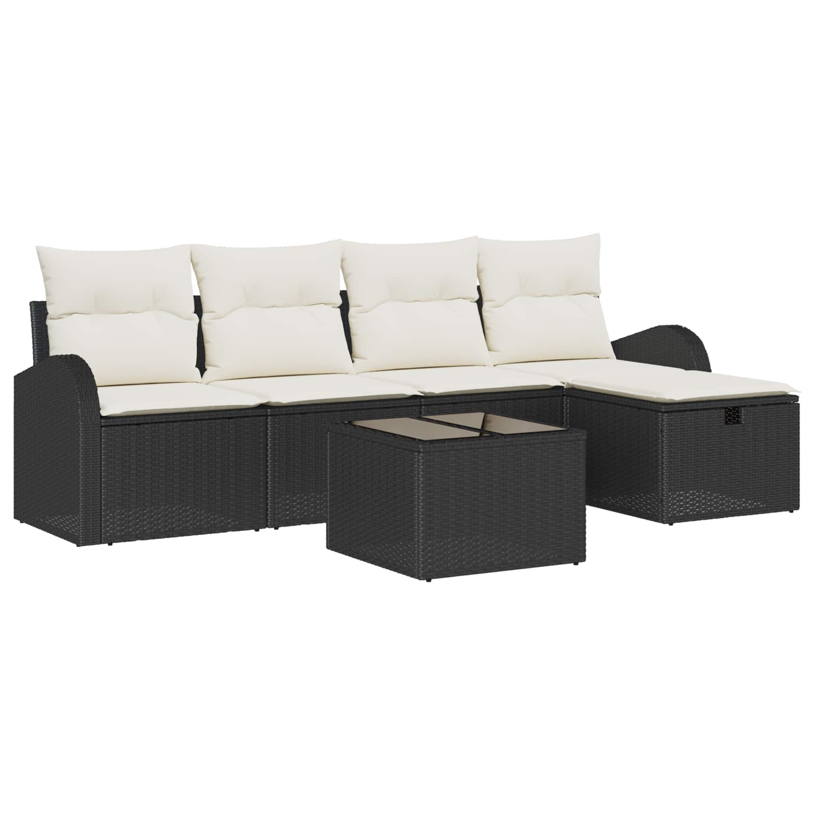 Sofa Set mit Kissen 6 pcs Schwarz und Creme Poly-Rattan