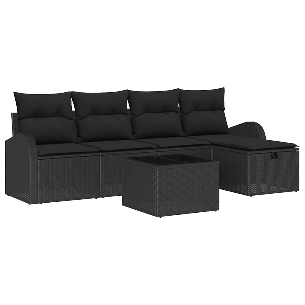 Sofa Set mit Kissen mit Speicher 6 pcs Schwarz Poly-Rattan