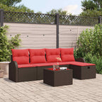 Sofa Set mit Kissen mit Speicher Braun und Rot Poly-Rattan