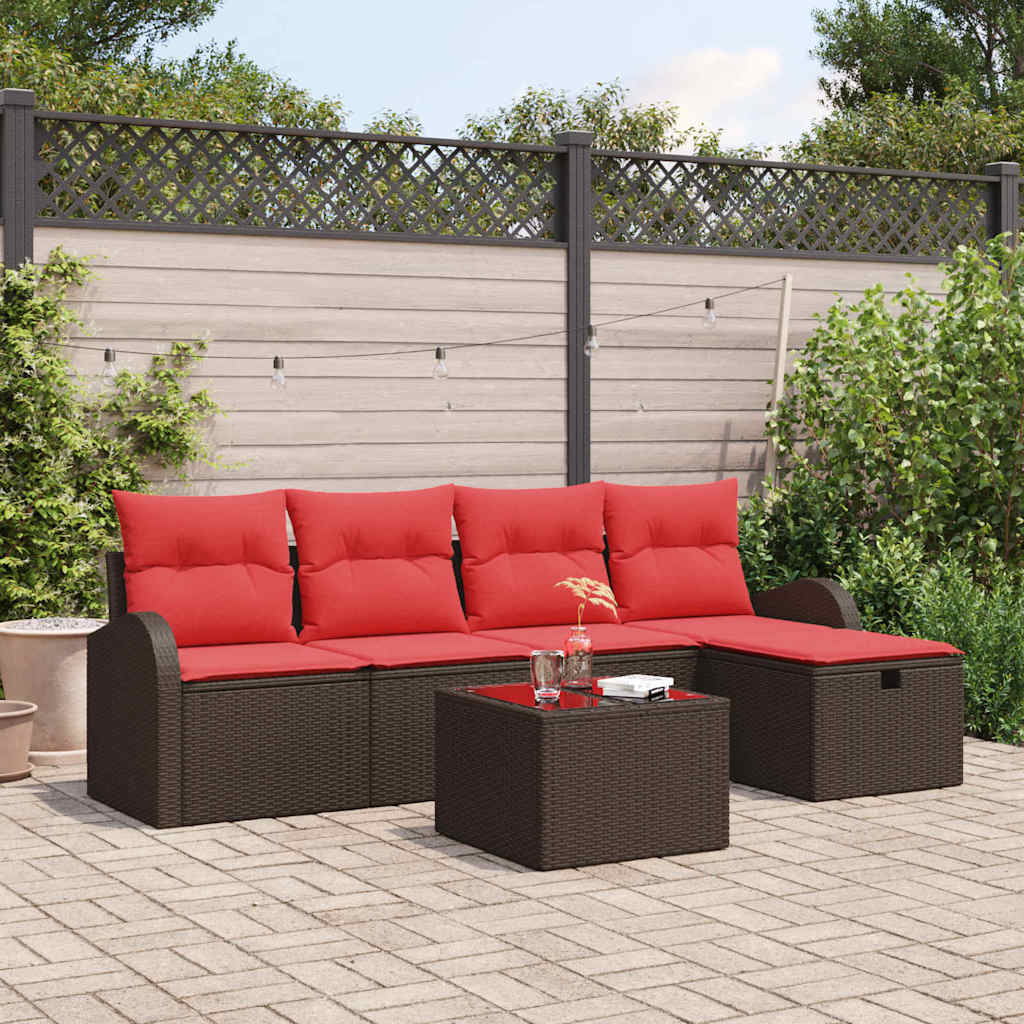 Sofa Set mit Kissen mit Speicher Braun und Rot Poly-Rattan