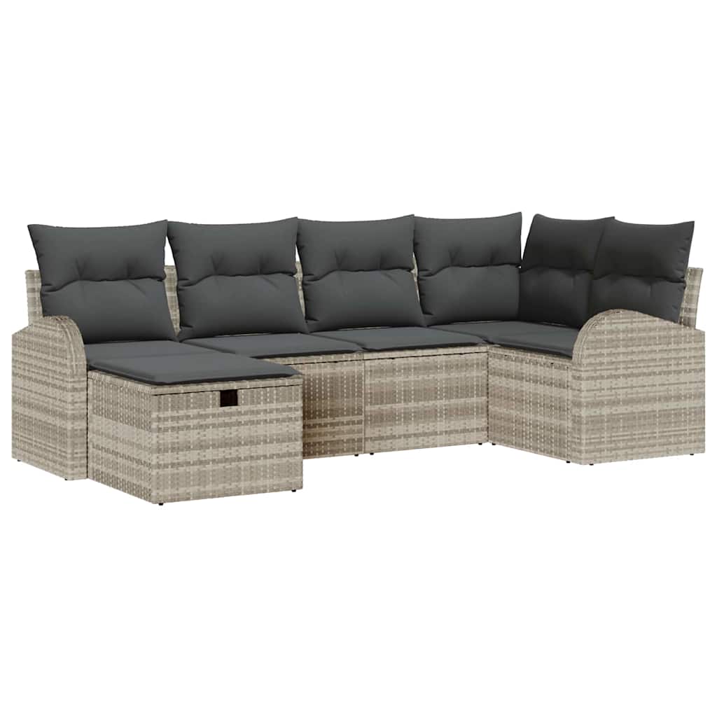 Sofa Set mit Kissen mit Speicher 6 pcs Hellgrau Poly-Rattan