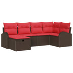 Sofa Set mit Kissen 6 pcs Braun und Rot Poly-Rattan