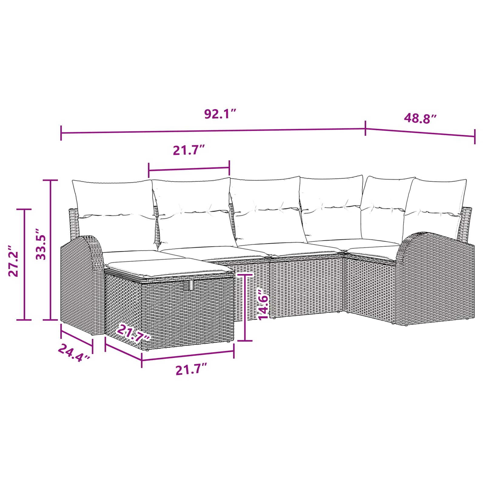 Sofa Set mit Kissen 6 pcs Braun und Rot Poly-Rattan
