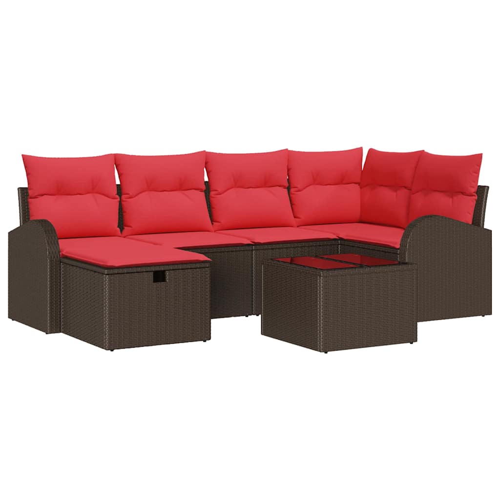 Sofa Set mit Kissen mit Speicher Braun und Rot Poly-Rattan