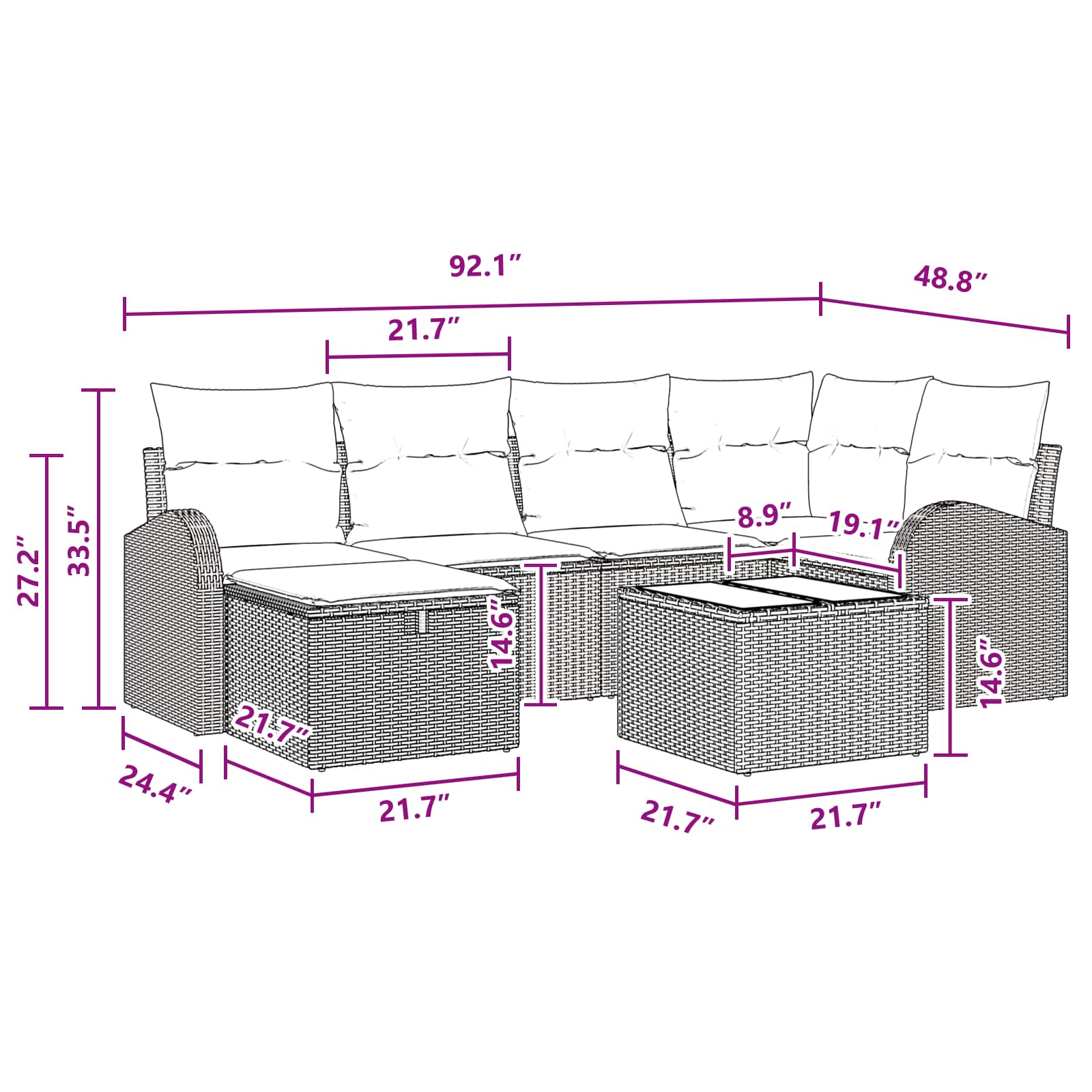 Sofa Set mit Kissen mit Speicher Braun und Rot Poly-Rattan