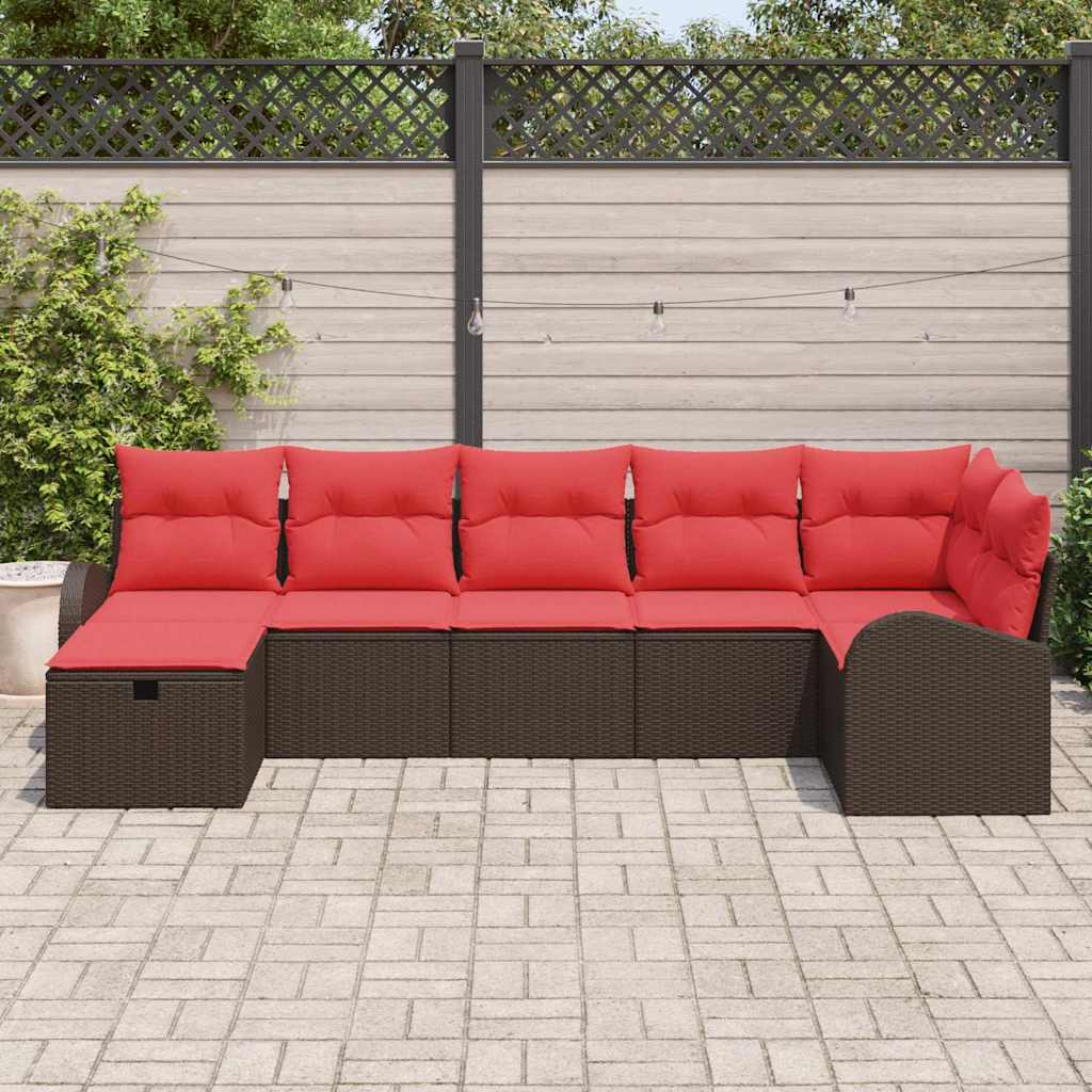 Sofa Set mit Kissen mit Speicher Braun und Rot Poly-Rattan