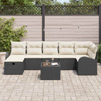 Sofa Set mit Kissen mit Speicher Schwarz und Creme Poly-Rattan
