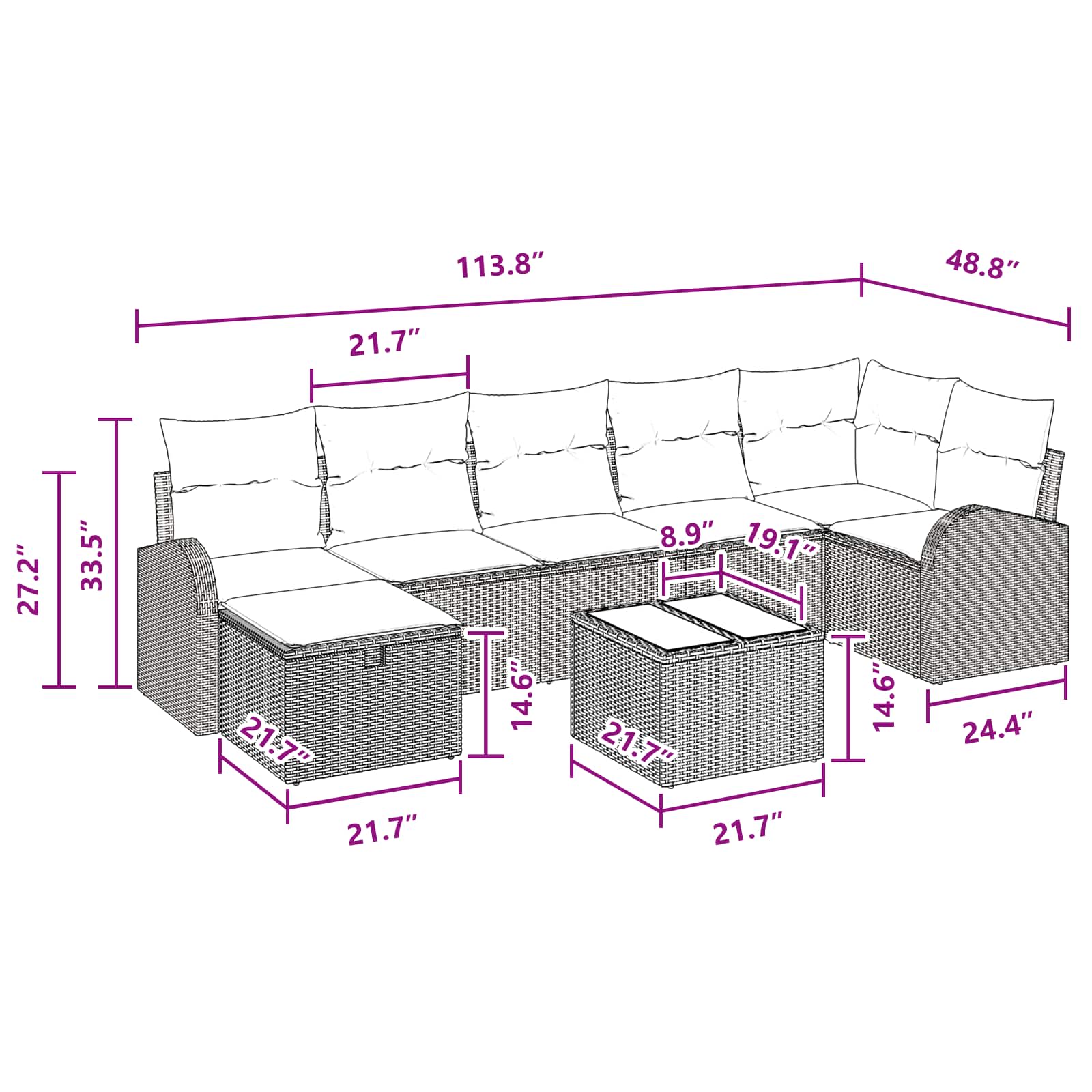 Sofa Set mit Kissen 8 pcs Braun und Rot Poly-Rattan