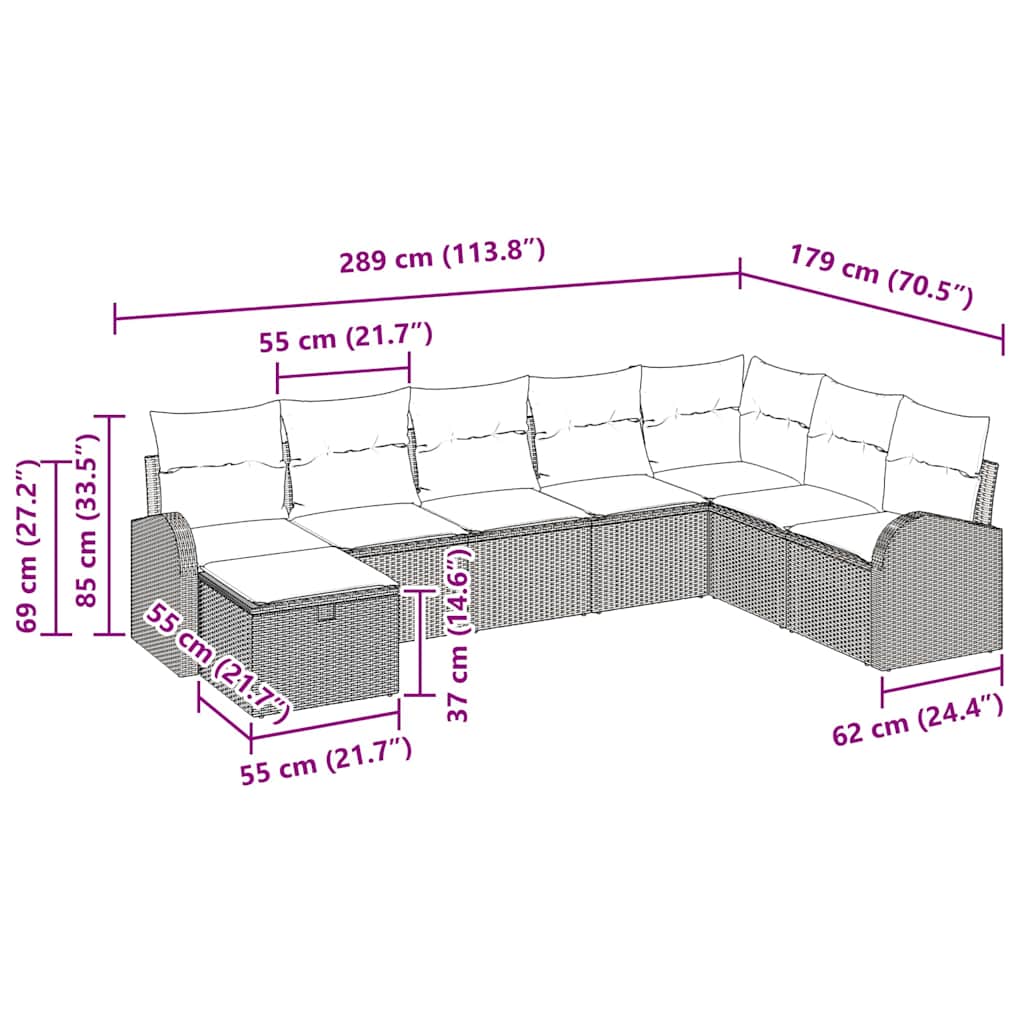 Sofa Set mit Kissen mit Speicher Hellgrau Poly-Rattan