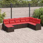 Sofa Set mit Kissen mit Speicher Braun und Rot Poly-Rattan