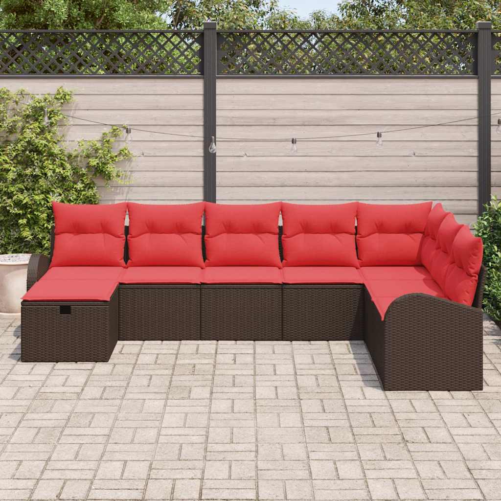 Sofa Set mit Kissen mit Speicher Braun und Rot Poly-Rattan