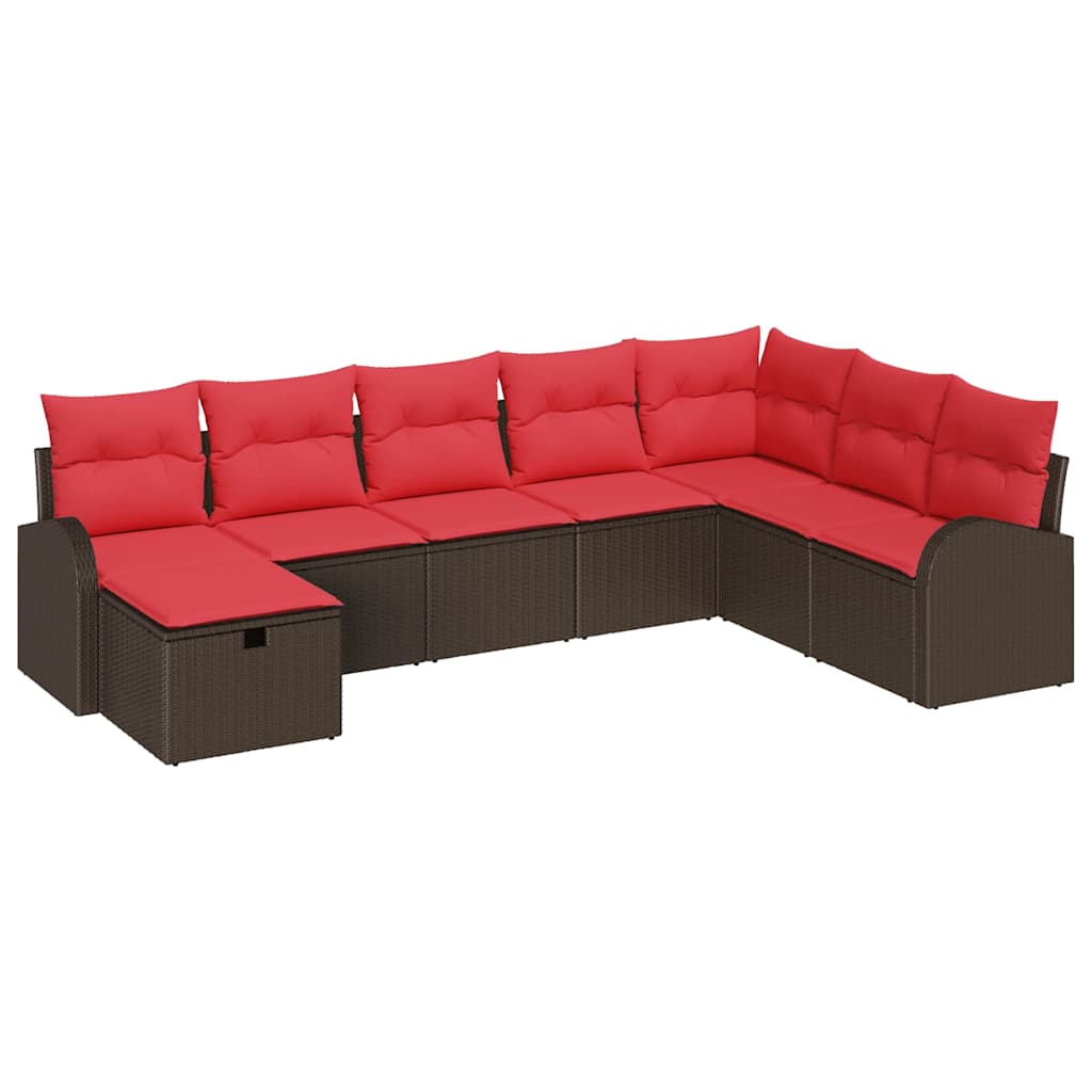 Sofa Set mit Kissen mit Speicher Braun und Rot Poly-Rattan