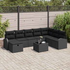 Sofa Set mit Kissen mit Speicher 9 pcs Schwarz Poly-Rattan