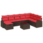 Sofa Set mit Kissen 9 pcs Braun und Rot Poly-Rattan