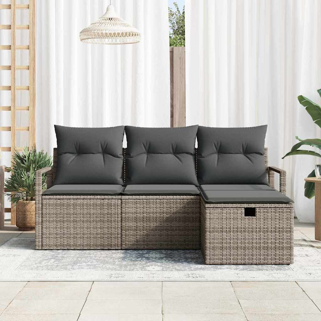 Sofa Set mit Kissen mit Speicher 4 pcs Grau Poly-Rattan
