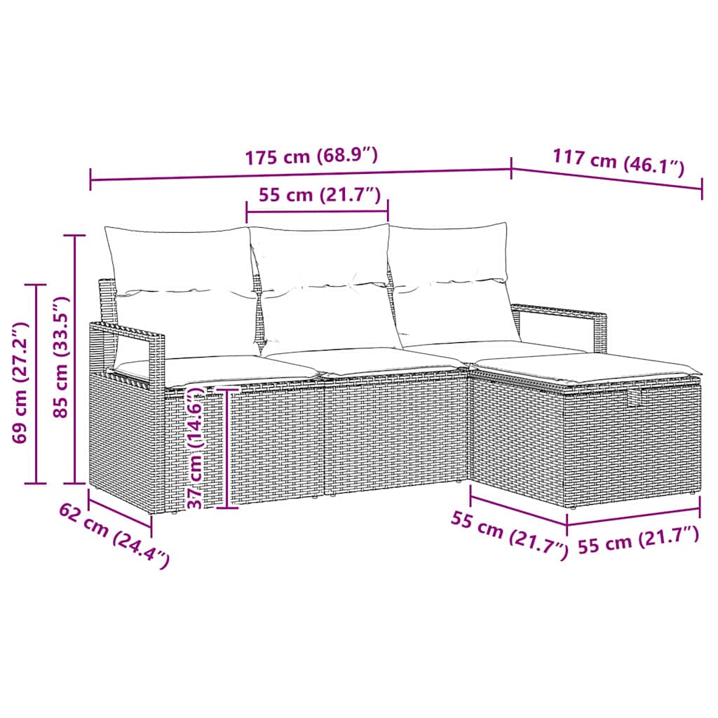 Sofa Set mit Kissen mit Speicher 4 pcs Hellgrau Poly-Rattan