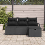 Sofa Set mit Kissen mit Speicher 4 pcs Schwarz Poly-Rattan