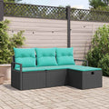 Sofa Set mit Kissen 4 pcs Schwarz und Türkis Poly-Rattan