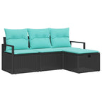 Sofa Set mit Kissen 4 pcs Schwarz und Türkis Poly-Rattan