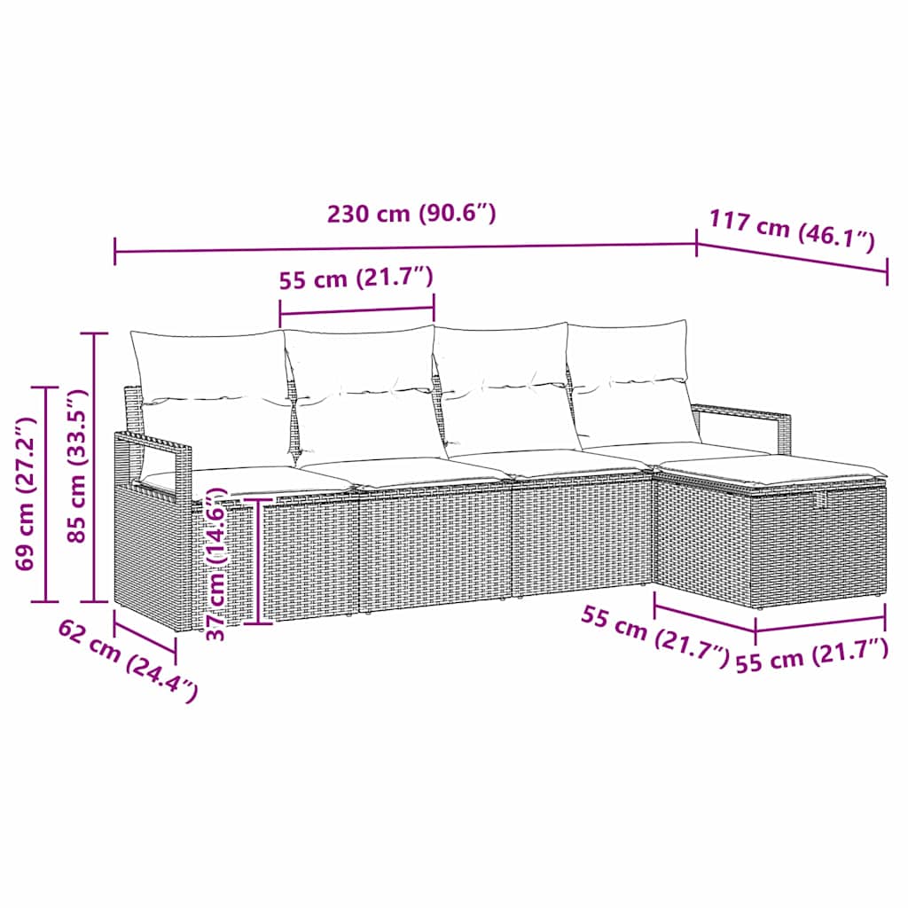 Sofa Set mit Kissen 5 pcs Schwarz und Creme Poly-Rattan