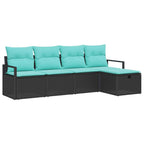 Sofa Set mit Kissen 5 pcs Schwarz und Türkis Poly-Rattan