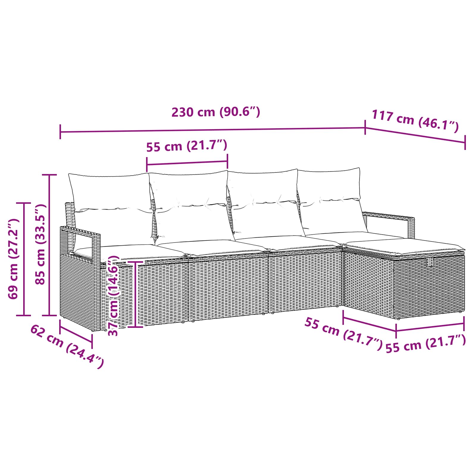 Sofa Set mit Kissen 5 pcs Schwarz und Türkis Poly-Rattan