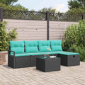 Sofa Set mit Kissen 6 pcs Schwarz und Türkis Poly-Rattan