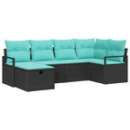 Sofa Set mit Kissen 6 pcs Schwarz und Türkis Poly-Rattan