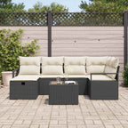 Sofa Set mit Kissen 7 pcs Schwarz und Creme Poly-Rattan