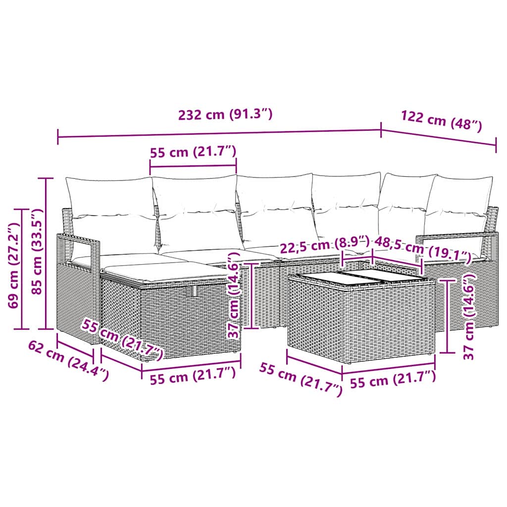 Sofa Set mit Kissen mit Speicher Schwarz Poly-Rattan