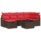 Sofa Set mit Kissen 7 pcs Braun und Rot Poly-Rattan