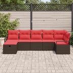Sofa Set mit Kissen 7 pcs Braun und Rot Poly-Rattan