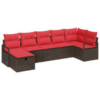Sofa Set mit Kissen 7 pcs Braun und Rot Poly-Rattan