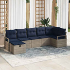 Sofa Set mit Kissen 7 pcs Grau und Marineblau Poly-Rattan