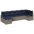 Sofa Set mit Kissen 7 pcs Grau und Marineblau Poly-Rattan