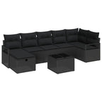 Sofa Set mit Kissen mit Speicher 8 pcs Schwarz Poly-Rattan