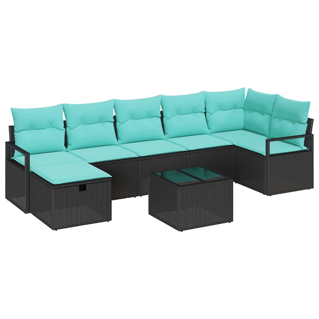 Sofa Set mit Kissen 8 pcs Schwarz und Türkis Poly-Rattan